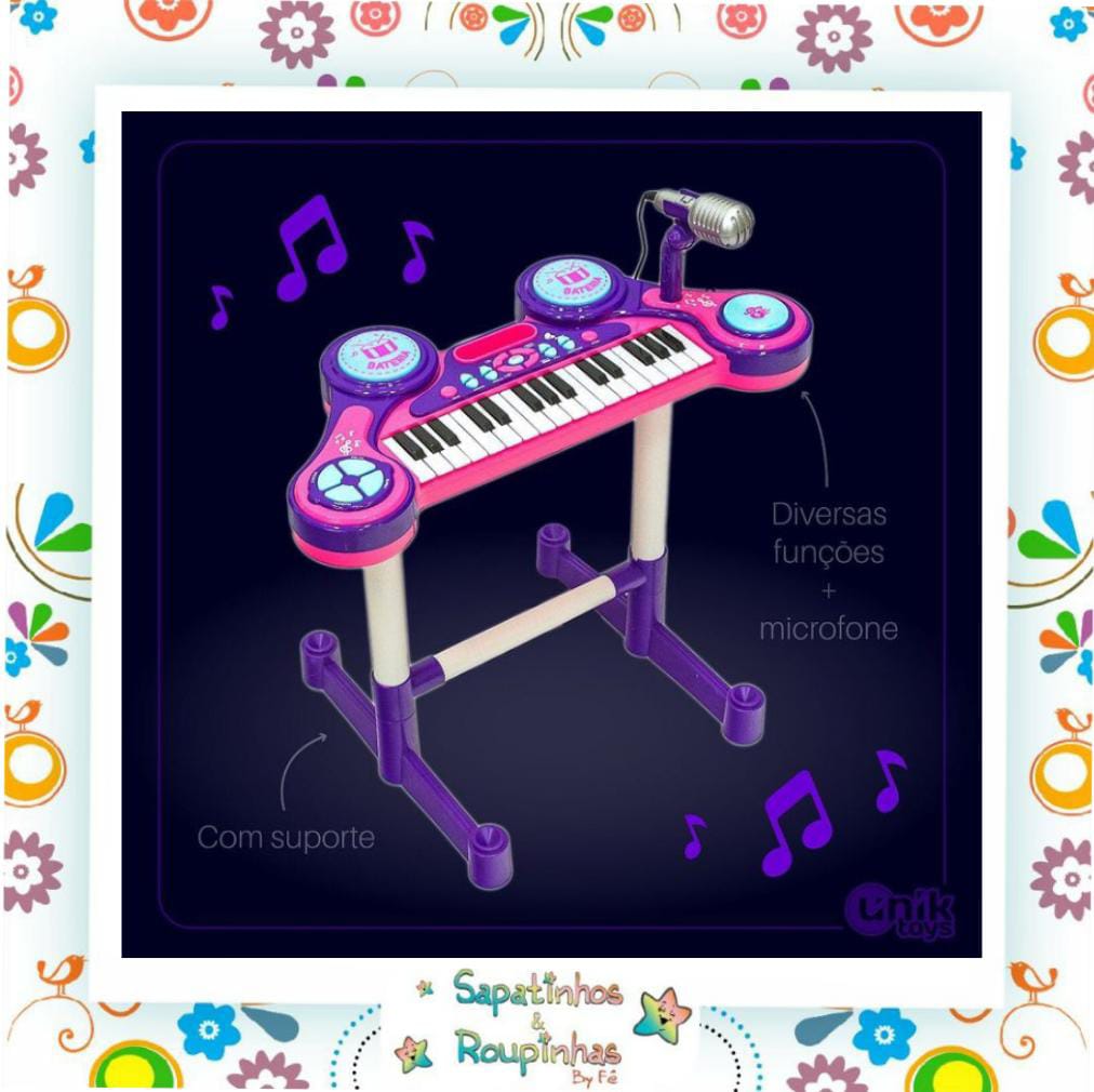 PIANO INFANTIL ELETRÔNICO C/ MICROFONE E EFEITOS DE DJ (AZUL)