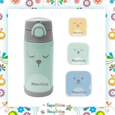 Buba - Kit Garrafa Térmica e Kit 3 Potinhos Gumy Com Gravação a Laser