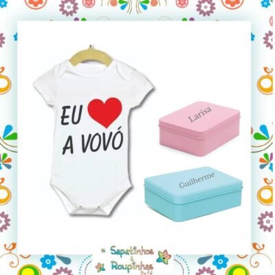 Estilinho - Body Branco Eu Amo A Vovó Com Embalegem Com Gravação A Laser
