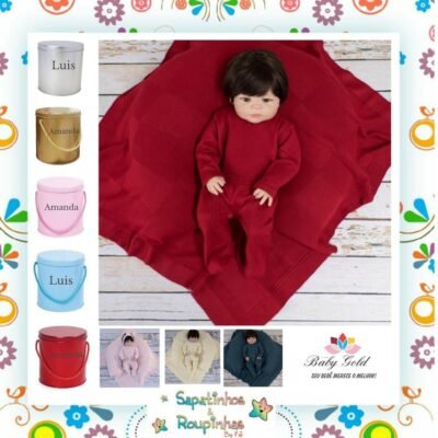 Baby Gold - Saída Maternidade em Tricot 2 Peças Com Embalagem Em Metal Personalizada
