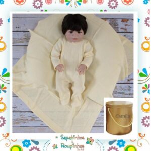 Baby Gold - Saída Maternidade em Tricot 2 Peças Com Embalagem Em Metal Personalizada - Imagem 9