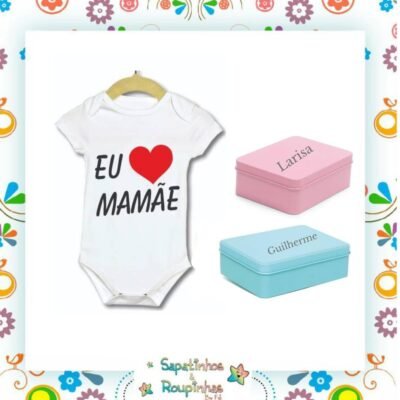 Estilinho - Body Branco Eu Amo A Mamãe Com Embalegem Com Gravação A Laser