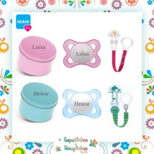 MAM - Kit 3 Peças Prendedor + Chupeta + Embalagem De Metal Com Gravação A Laser