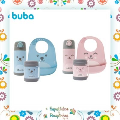 Buba - Kit Refeição Gumy Garrafa Térmica + Pote Térmico  + Babador Com Gravação A Laser