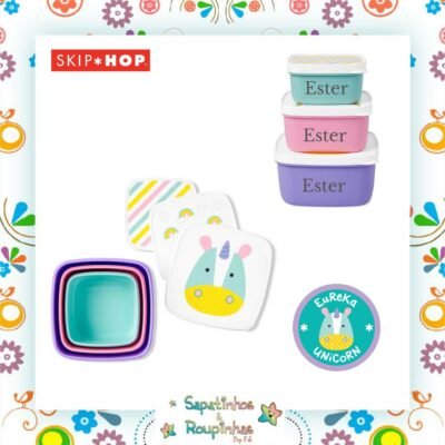 Skip Hop - Kit 3 Potes Snacks Zoo Unicórnio Com Gravação A Laser