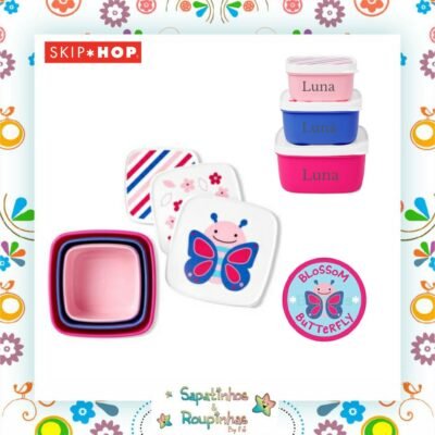 Skip Hop - Kit 3 Potes Snacks Zoo Borboleta Com Gravação A Laser