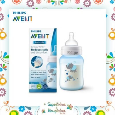 Philips Avent - Mamadeira Anti-Colic Elefantinho 260ml linha Classic Com Gravação A Laser 