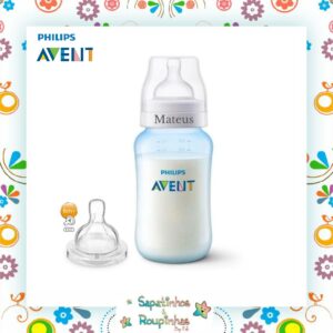 Philips Avent - Mamadeira Anti-Cólica 330ml Azul + Bico 6m+ Com Gravação A Laser - Imagem 1