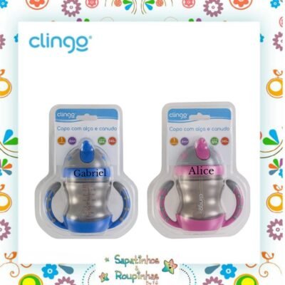 Clingo - Copo com alça e canudo com gravação a laser 