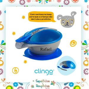 Clingo - Prato com ventosa e colher com gravação a laser