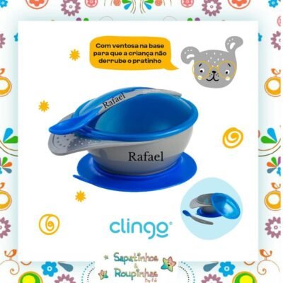 Clingo - Prato com ventosa e colher com gravação a laser