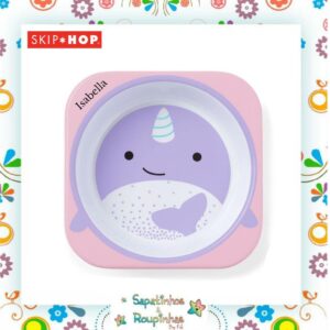 Skip*Hop - Kit A Garrafa Flip Zoo Baleia Narval + Set de Pratos Zoo Baleia Narval com gravação a laser - Imagem 3