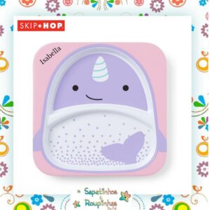 Skip*Hop - Kit A Garrafa Flip Zoo Baleia Narval + Set de Pratos Zoo Baleia Narval com gravação a laser - Imagem 4