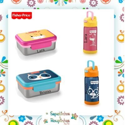 Fisher Price - Kit Bento Box Aço Inox Hot & Cold + Copo Térmico Aço Inox Hot & Cold com gravação a laser