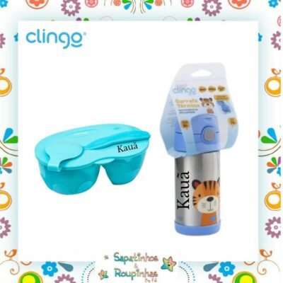 Clingo - Garrafa Térmica tigre + Bowl com divisória e colher com gravação a laser