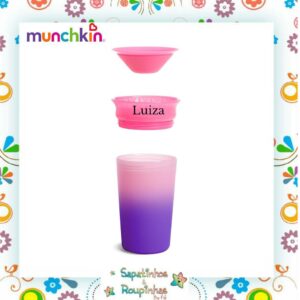 Munchkin - Kit conjunto de pratos com divisórias + Copo 360 changing rosa com gravação a laser - Imagem 6