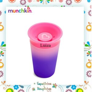 Munchkin - Kit conjunto de pratos com divisórias + Copo 360 changing rosa com gravação a laser - Imagem 3