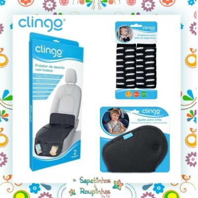 Clingo - Kit Protetor de assento com bolsos + Protetores Para Cinto De Segurança + Ajuste Para Cinto de Segurança