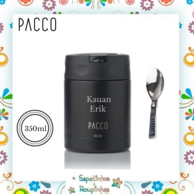 PACCO - Pote Térmico Food Jar 350ml Preto com gravação a laser