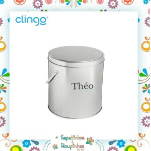 Clingo - Kit Pantufa antiderrapante com chocalho + Naninha com mordedor + Lata alta redonda com alça com gravação a laser - Imagem 7