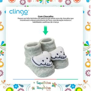 Clingo - Kit Pantufa antiderrapante com chocalho + Naninha com mordedor + Lata alta redonda com alça com gravação a laser - Imagem 11