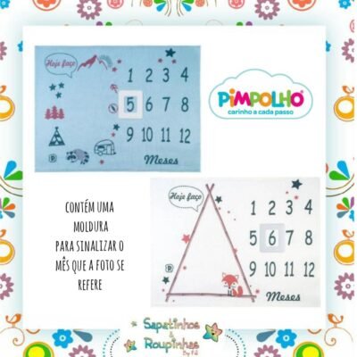 Pimpolho - Manta fotográfica de tricô com moldura para sinalizar a idade do bebê