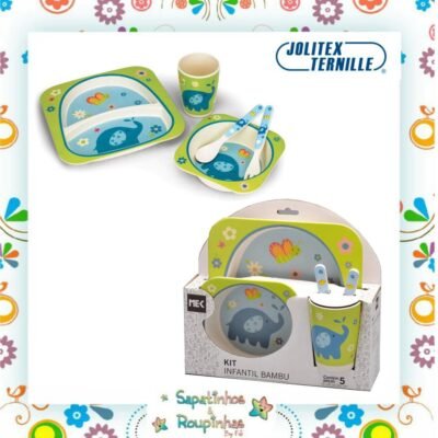 Jolitex Ternille - Kit Conjunto Infantil Para Alimentação Bambu Bebê Elefante - Verde 5 Peças