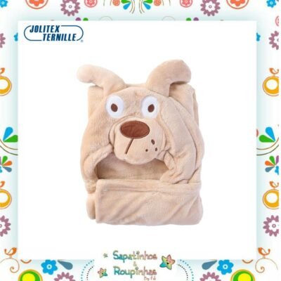 Jolitex Ternille - Manta baby com capuz Jolitex em desenho de caozinho