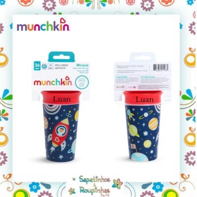 Munchkin - Copo Grande 360 Glow 266ml astronauta com gravação a laser 