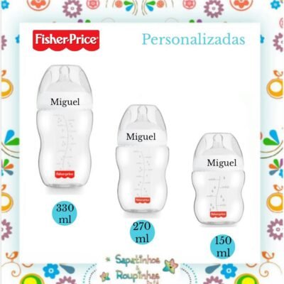 Fisher price - Kit Mamadeira First Moments 150ml + Mamadeira First Moments 270ml + Mamadeira First Moments 330ml com gravação a laser
