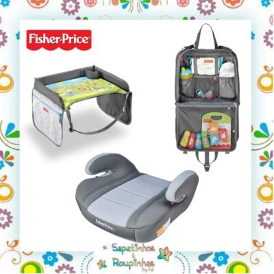 Fisher Price - Kit Assento auto booster fisher + Mesa de atividades para carro + Organizador para carro com compartimento para tablet