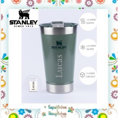 Stanley - Copo térmico de cerveja com tampa Hammertone Green 473ml com gravação a laser