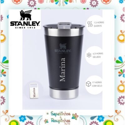 Stanley - Copo térmico de cerveja com tampa Matte Black 473ml com gravação a laser