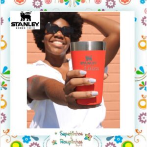 Stanley - Copo térmico de cerveja sem tampa Flame Red 473ml com gravação a laser - Imagem 3