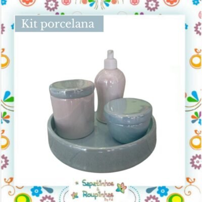 Kit Higiene porcelana Branco/Azul perolado