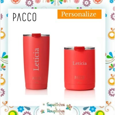 Pacco - Kit Copo Térmico Thermocup laranja 600ml + Copo térmico Happycup laranja 295ml com gravação a laser