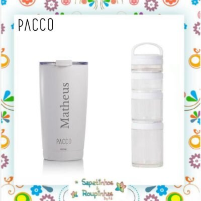 Pacco - Kit Copo Térmico Thermocup branco 600ml com gravação a laser + Jogo de compartimentos mix connect