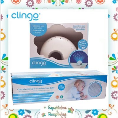 Clingo - Kit Luminária com Luz e Sons Elefantinho + Camada extra para colchão safe baby