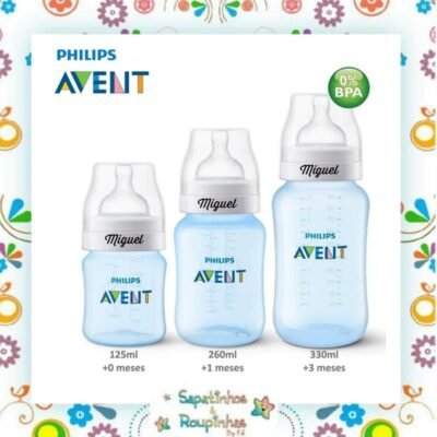 Philips Avent - Kit com 3 mamadeiras classic Anticólica com gravação a laser