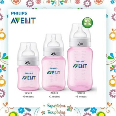 Philips Avent - Kit com 3 mamadeiras classic Anticólica com gravação a laser