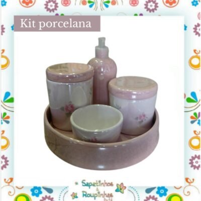 Kit Higiene porcelana floral rosa