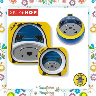 Skip Hop - Kit Prato e Bowl morcego + Porta Snack morcego com gravação a laser