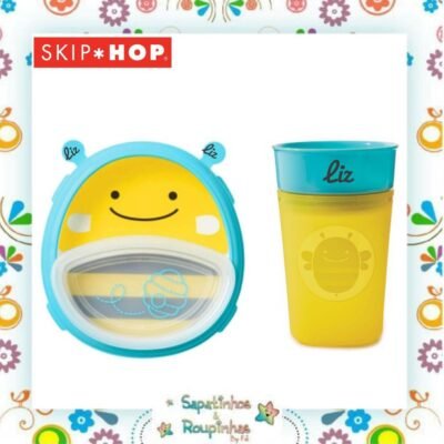 Skip Hop - Kit Copo de treinamento zoo abelha 266ml + prato de treinamento zoo abelha com gravação a laser