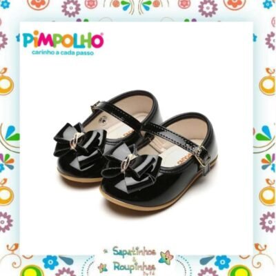 Pimpolho - Sapatilha Infantil Boneca Verniz Laço Preto
