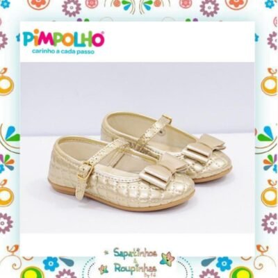 Pimpolho - Sapatilha Infantil Bebê Laço dourado