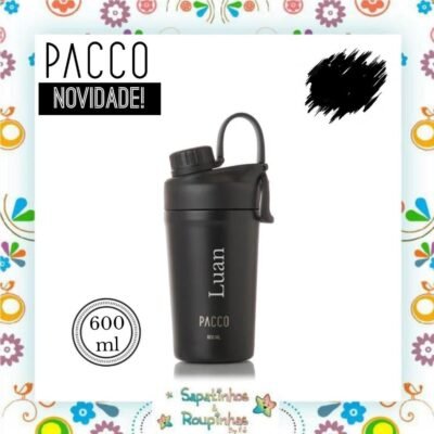 Pacco - Copo térmico shaker 600ml preto com gravação a laser