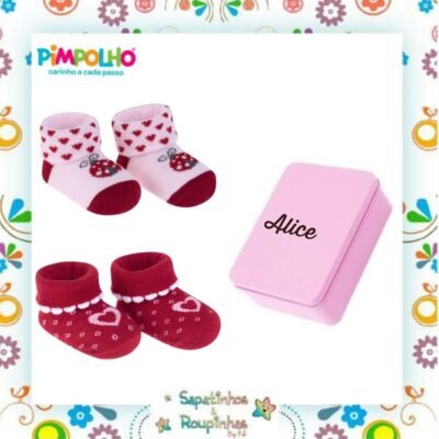 Pimpolho - Kit 2 pares de meias RN + Latinha personalizada com gravação a laser