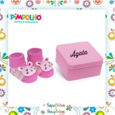 Pimpolho - Kit par de meias tamanho RN + Latinha quadrada personalizada com gravação a laser