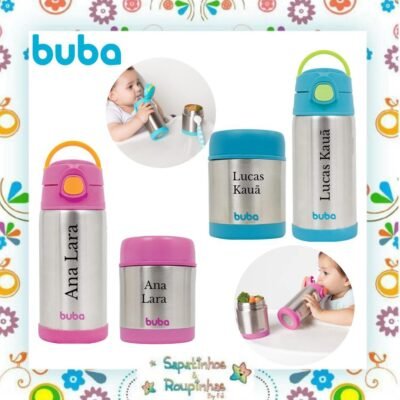 Buba - Kit Garrafa Térmica com canudo + Pote térmico com gravação a laser