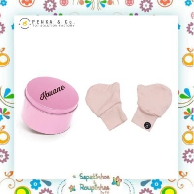 Penka - Kit par de Luva RN rosa + Lata redonda personalizada com gravação a laser 